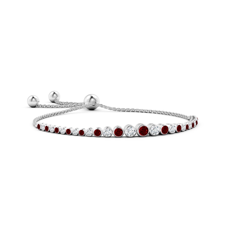 3.5mm AAAA Graduated Bezel-Set Ruby and Diamond Bolo Bracelet in White Gold 