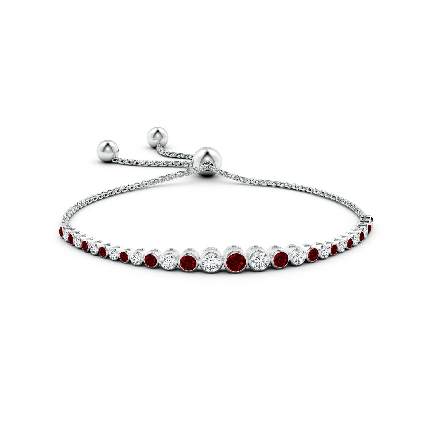 3.5mm AAAA Graduated Bezel-Set Ruby and Diamond Bolo Bracelet in White Gold - side 2