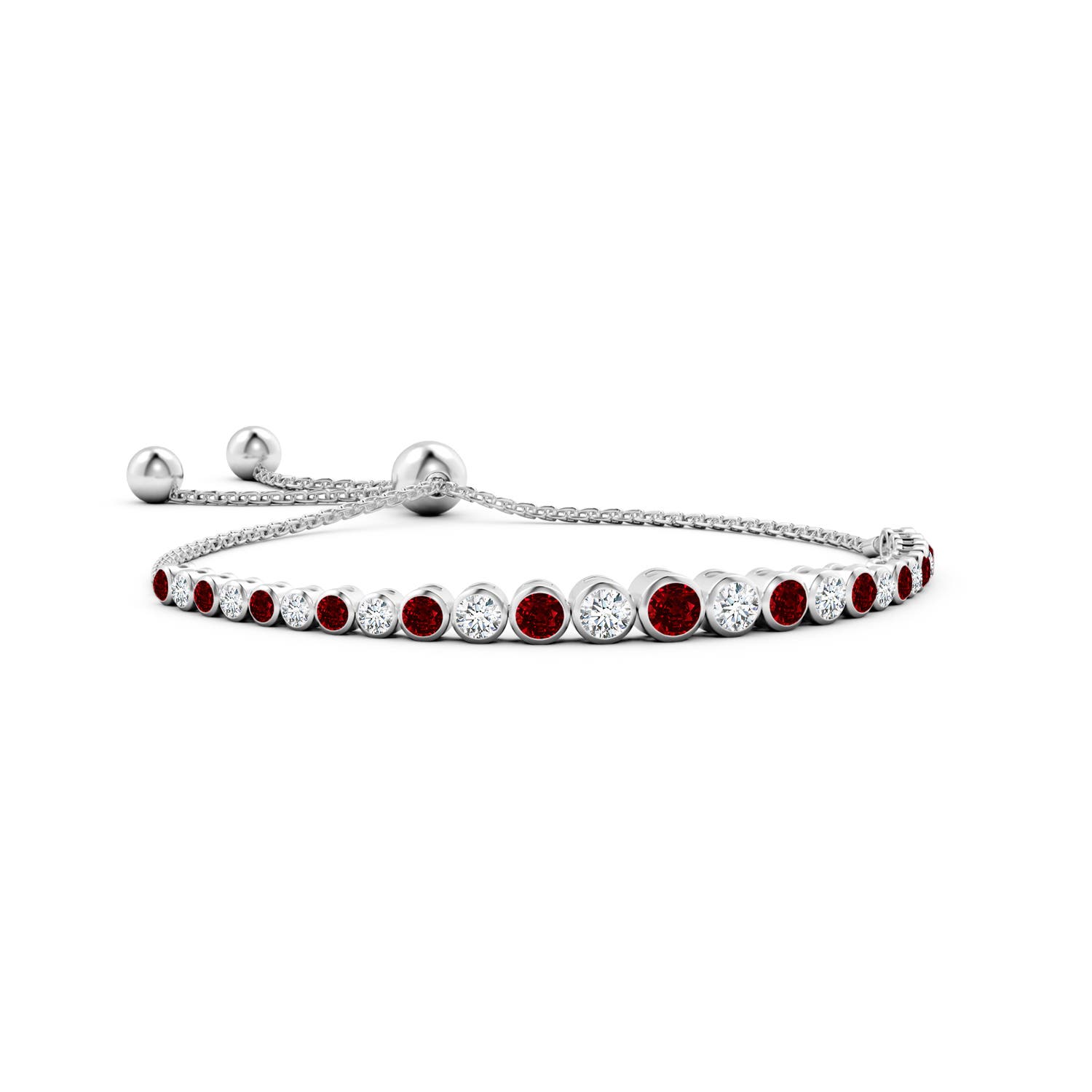 4mm AAAA Graduated Bezel-Set Ruby and Diamond Bolo Bracelet in White Gold