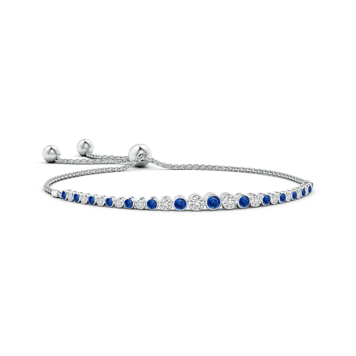 3.1mm AAA Graduated Bezel-Set Sapphire and Diamond Bolo Bracelet in White Gold