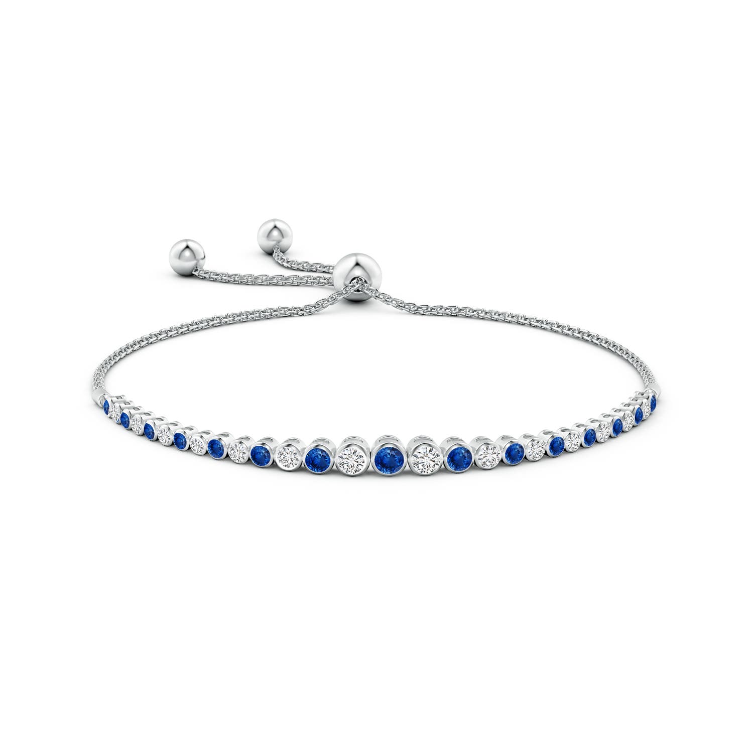 3.1mm AAA Graduated Bezel-Set Sapphire and Diamond Bolo Bracelet in White Gold