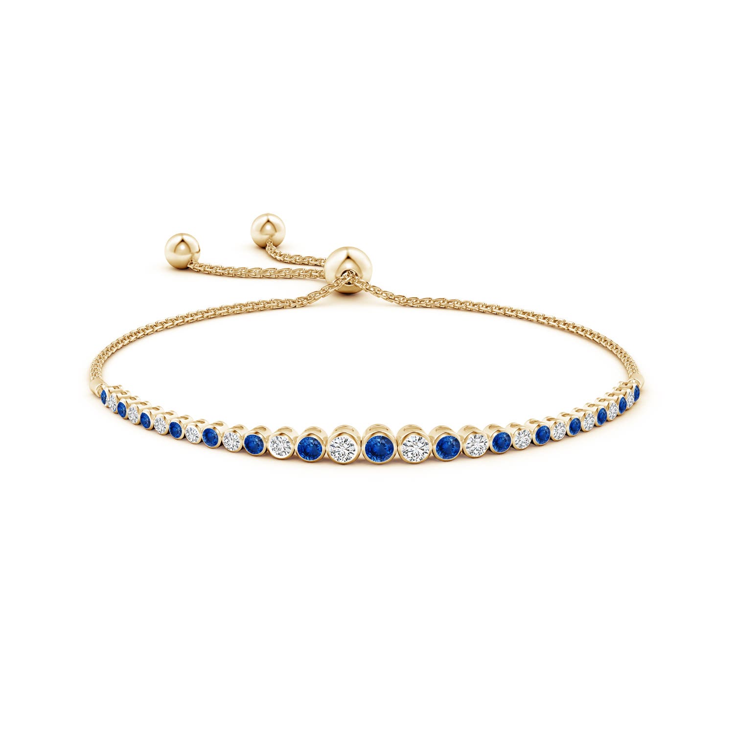 3.1mm AAA Graduated Bezel-Set Sapphire and Diamond Bolo Bracelet in Yellow Gold