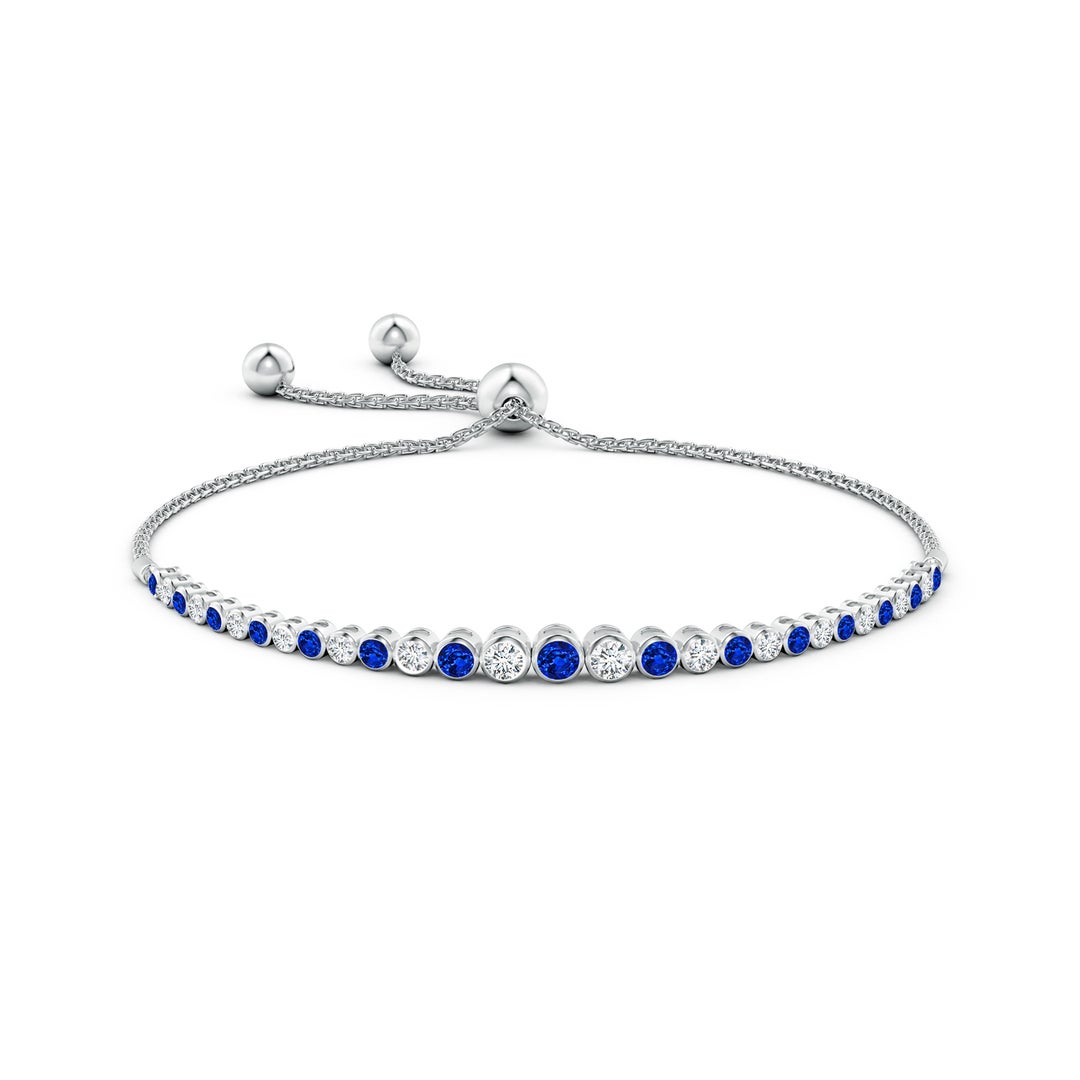 3.1mm AAAA Graduated Bezel-Set Sapphire and Diamond Bolo Bracelet in White Gold - side 2