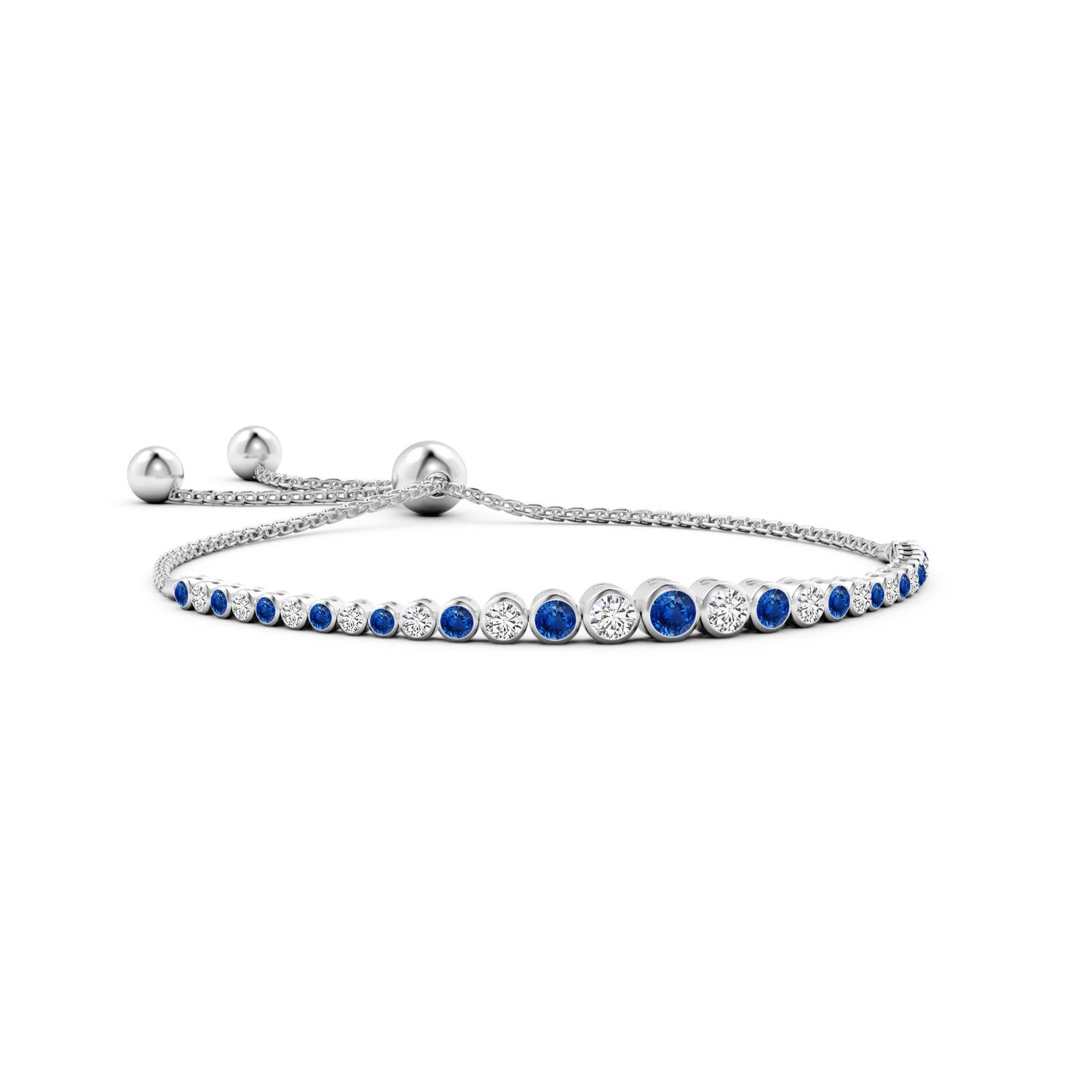 3.5mm AAA Graduated Bezel-Set Sapphire and Diamond Bolo Bracelet in White Gold