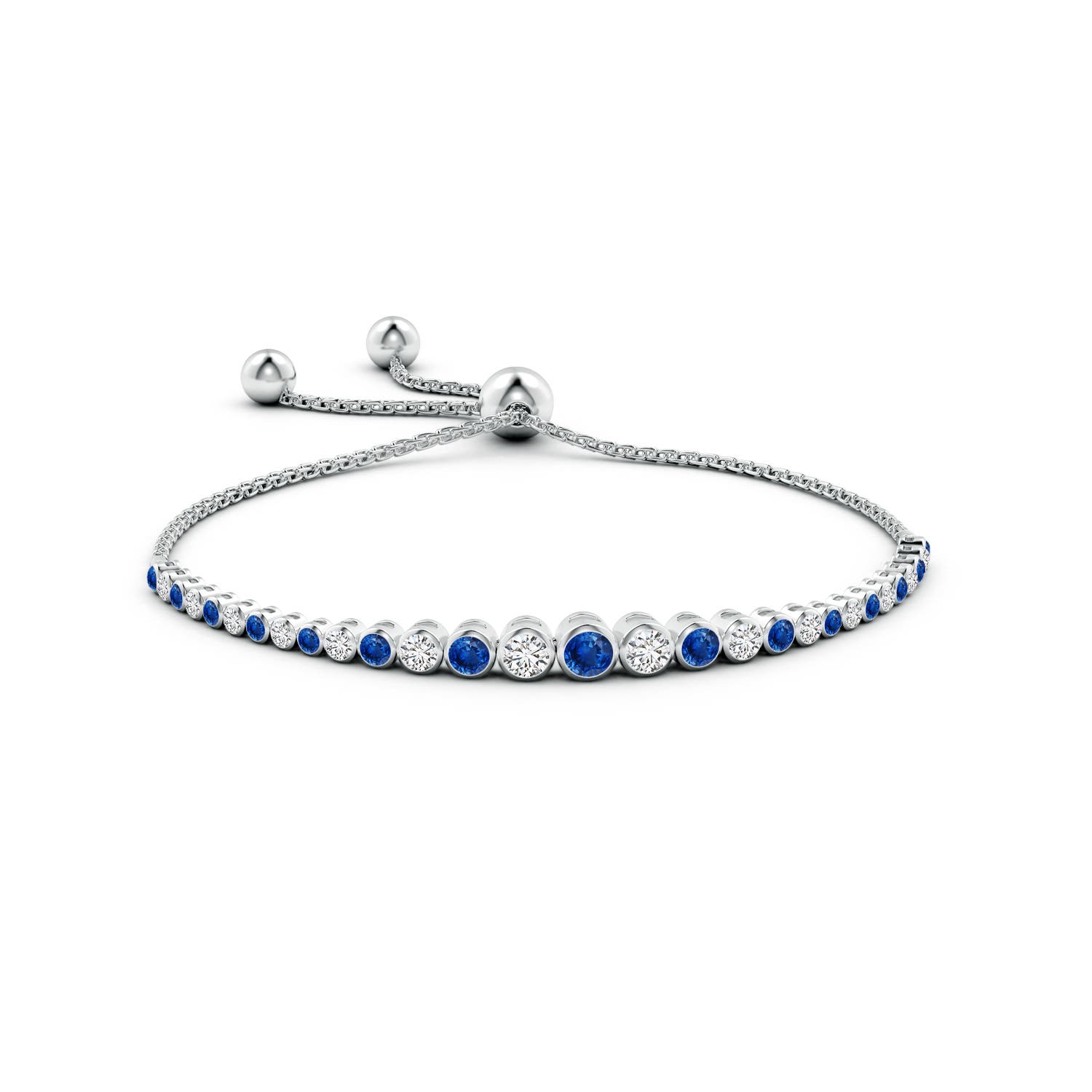 3.5mm AAA Graduated Bezel-Set Sapphire and Diamond Bolo Bracelet in White Gold