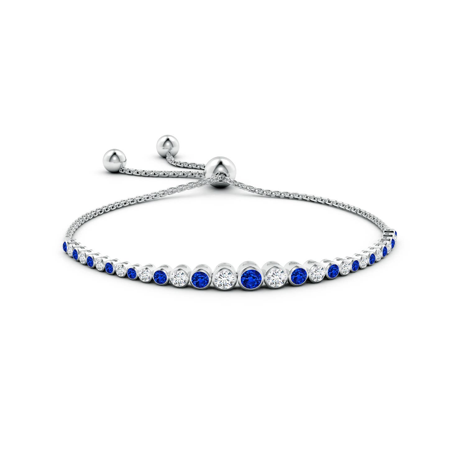 3.5mm AAAA Graduated Bezel-Set Sapphire and Diamond Bolo Bracelet in White Gold