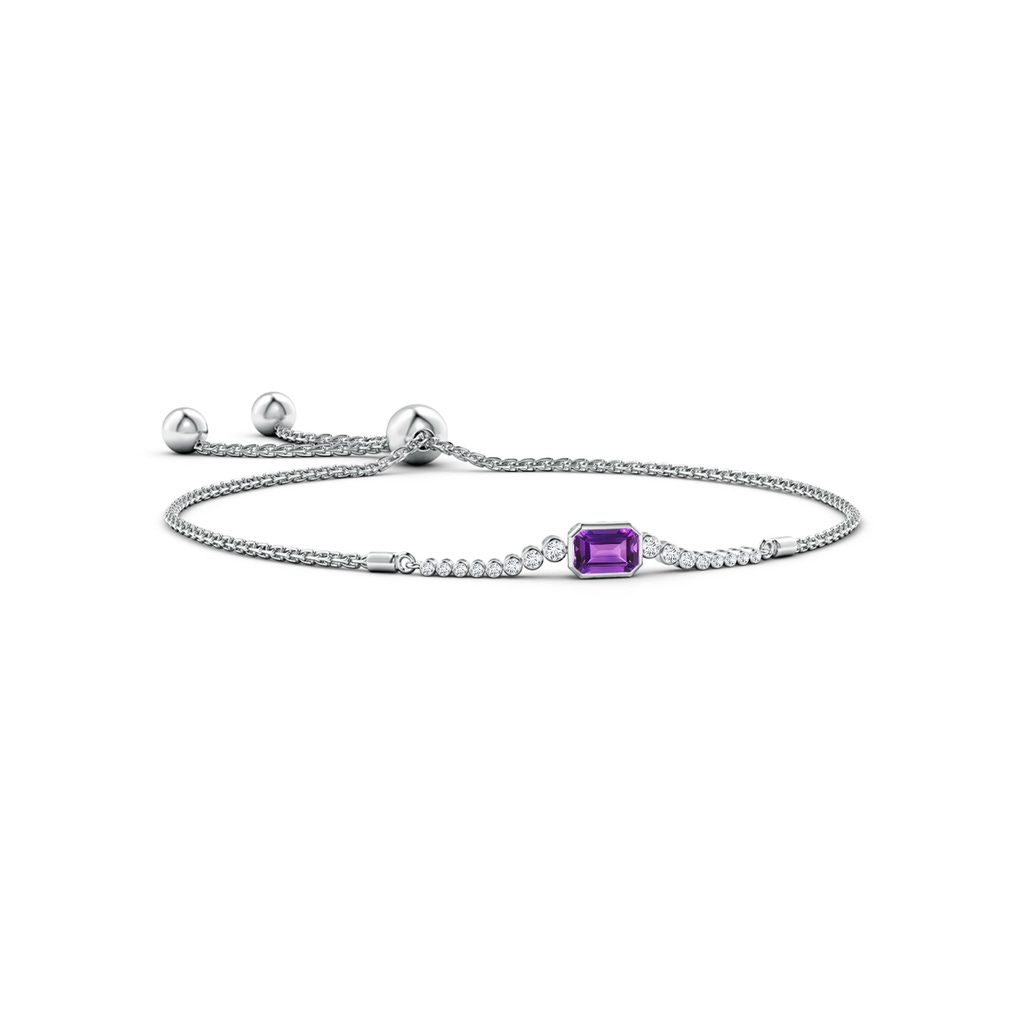 6x4mm AAAA East West Bezel-Set Emerald-Cut Amethyst Bolo Bracelet in White Gold