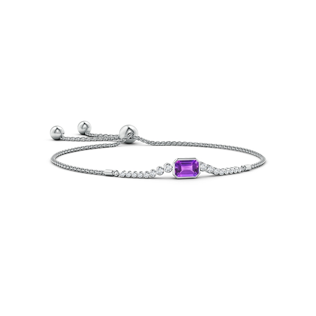 7x5mm AAA East West Bezel-Set Emerald-Cut Amethyst Bolo Bracelet in White Gold