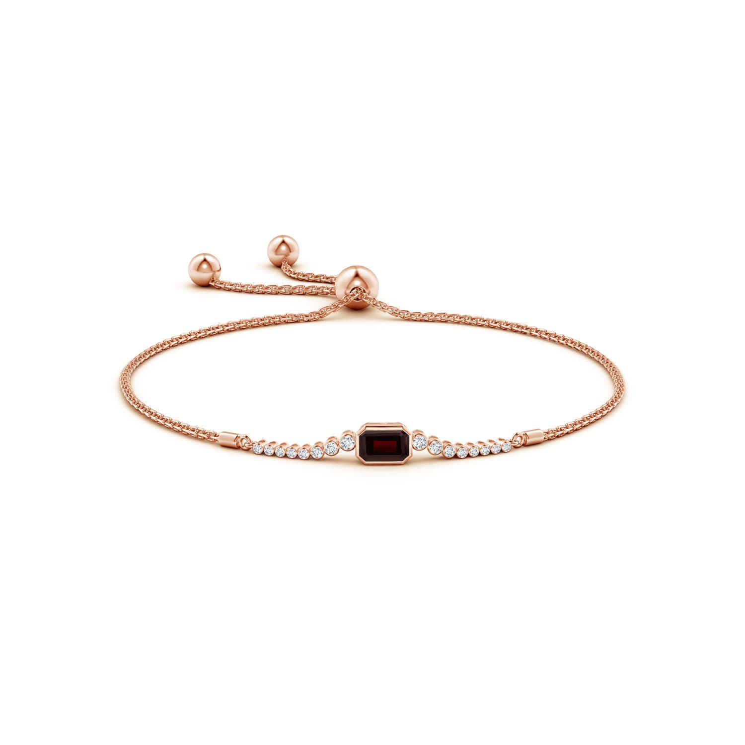 6x4mm A East West Bezel-Set Emerald-Cut Garnet Bolo Bracelet in Rose Gold