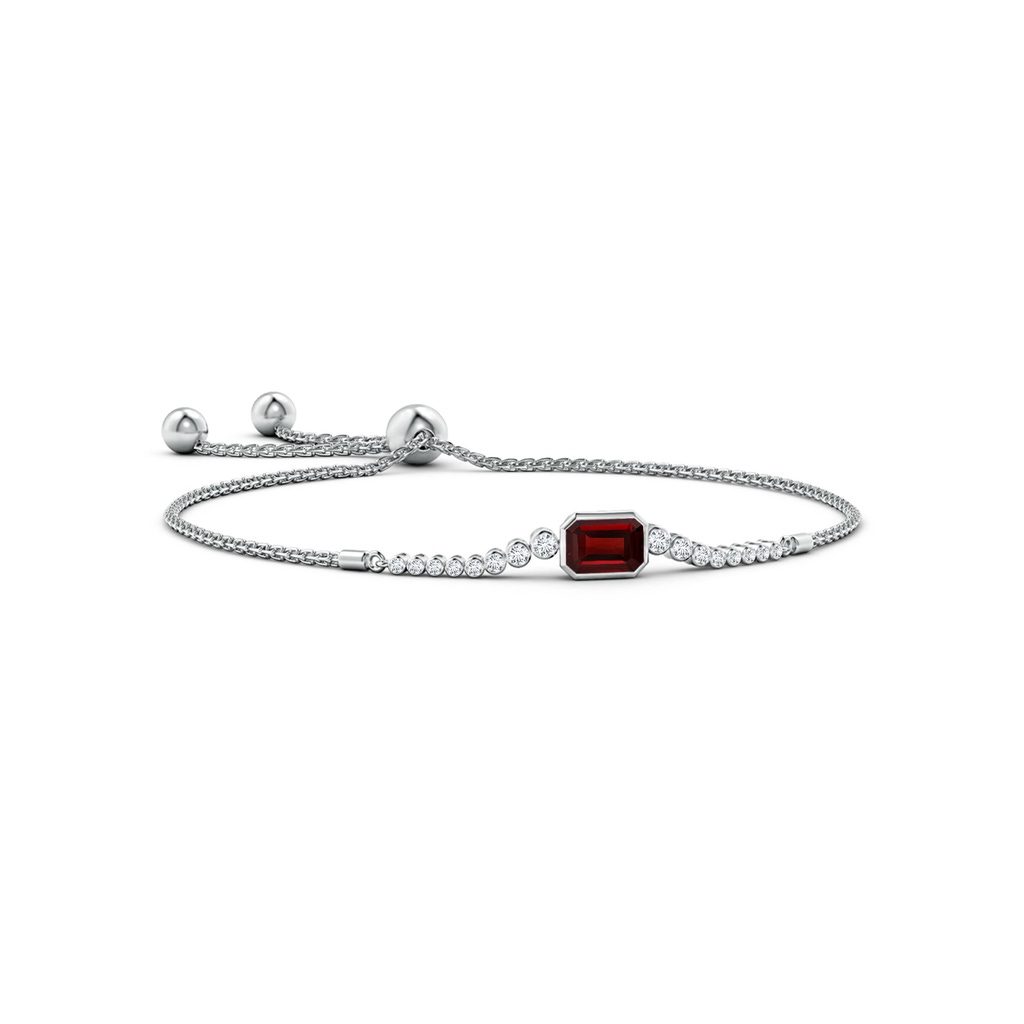 7x5mm AAA East West Bezel-Set Emerald-Cut Garnet Bolo Bracelet in White Gold