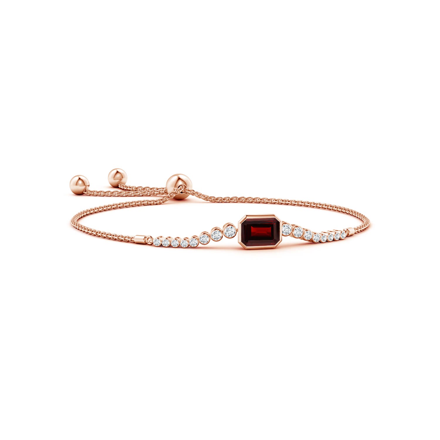 8x6mm AA East West Bezel-Set Emerald-Cut Garnet Bolo Bracelet in Rose Gold