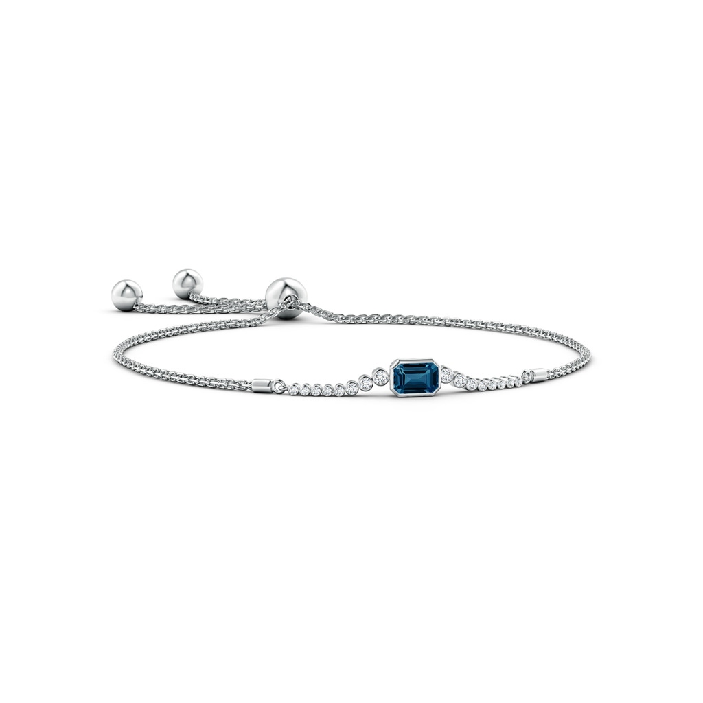 6x4mm AAAA East West Bezel-Set Emerald-Cut London Blue Topaz Bolo Bracelet in White Gold