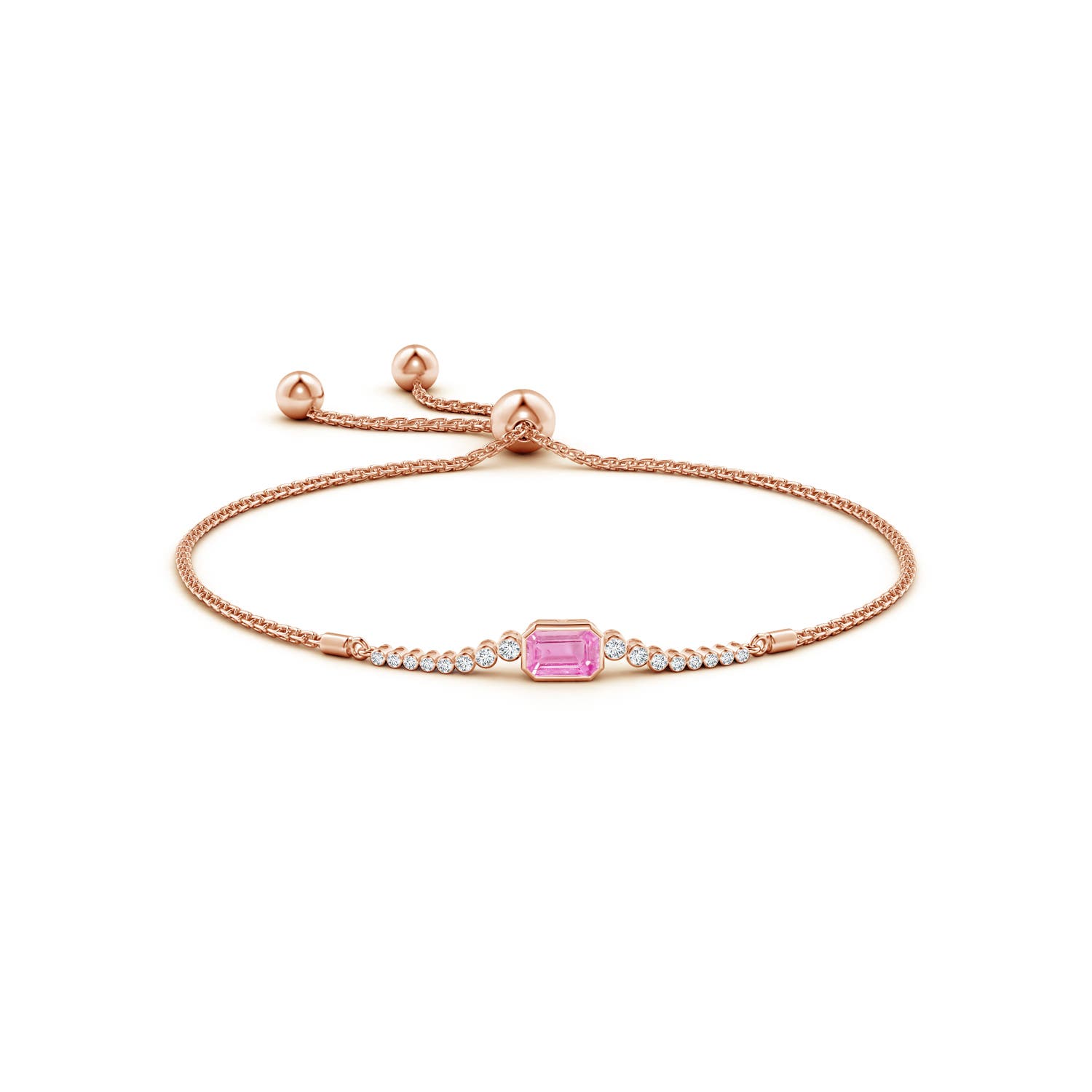 6x4mm A East West Bezel-Set Emerald-Cut Pink Sapphire Bolo Bracelet in Rose Gold