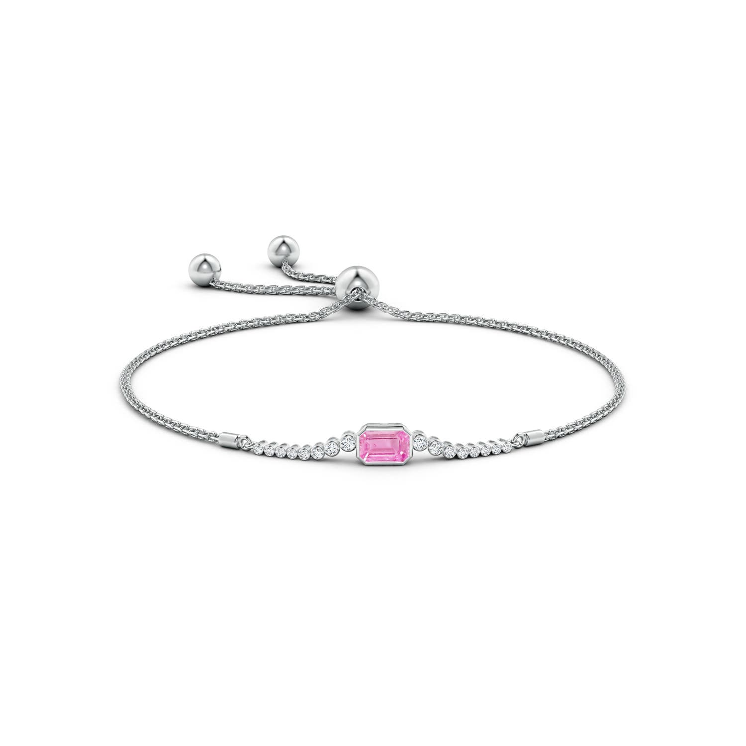6x4mm A East West Bezel-Set Emerald-Cut Pink Sapphire Bolo Bracelet in White Gold