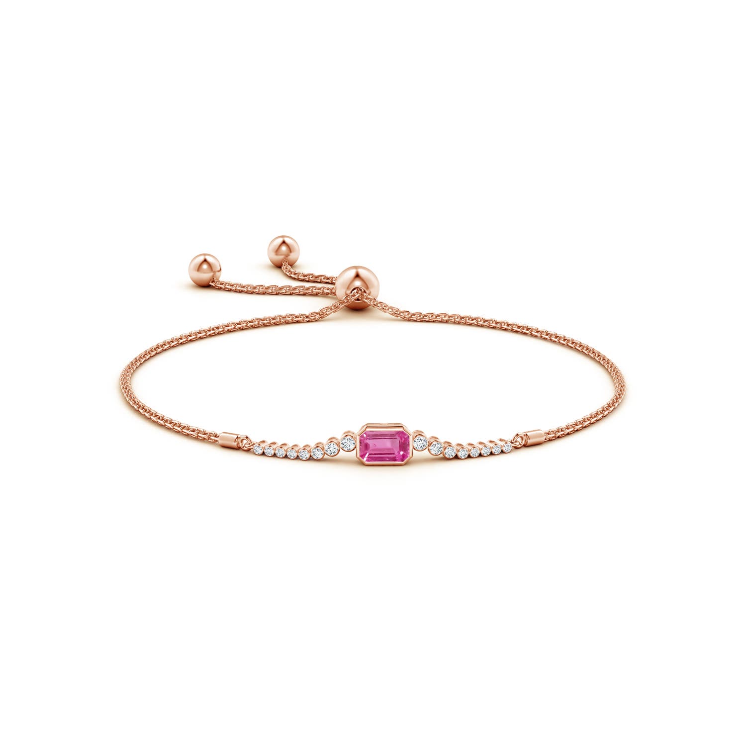 6x4mm AAAA East West Bezel-Set Emerald-Cut Pink Sapphire Bolo Bracelet in Rose Gold