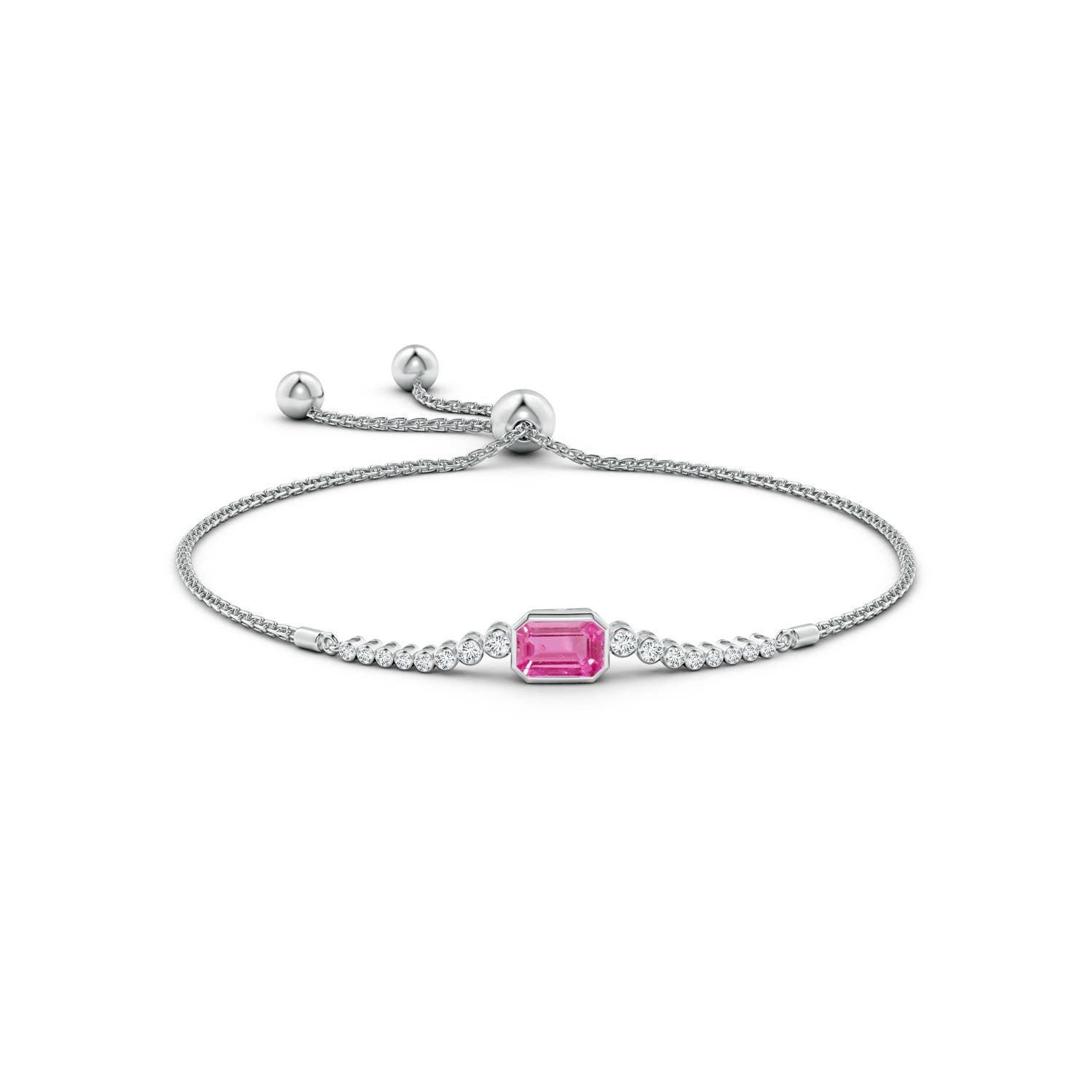 7x5mm AAA East West Bezel-Set Emerald-Cut Pink Sapphire Bolo Bracelet in White Gold - side 1