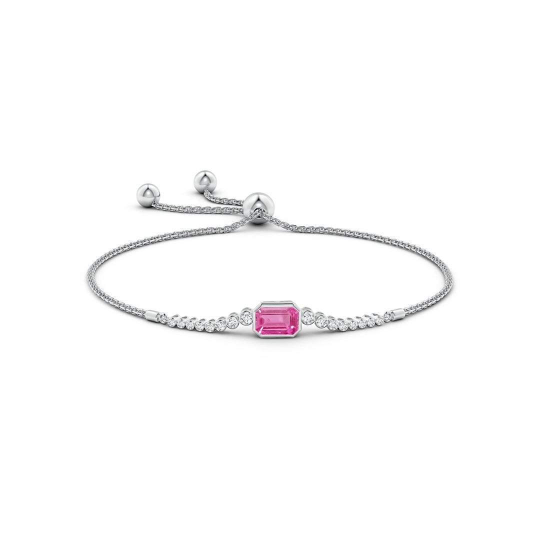 7x5mm AAA East West Bezel-Set Emerald-Cut Pink Sapphire Bolo Bracelet in White Gold - side 1