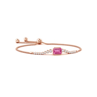 8x6mm AAAA East West Bezel-Set Emerald-Cut Pink Sapphire Bolo Bracelet in Rose Gold