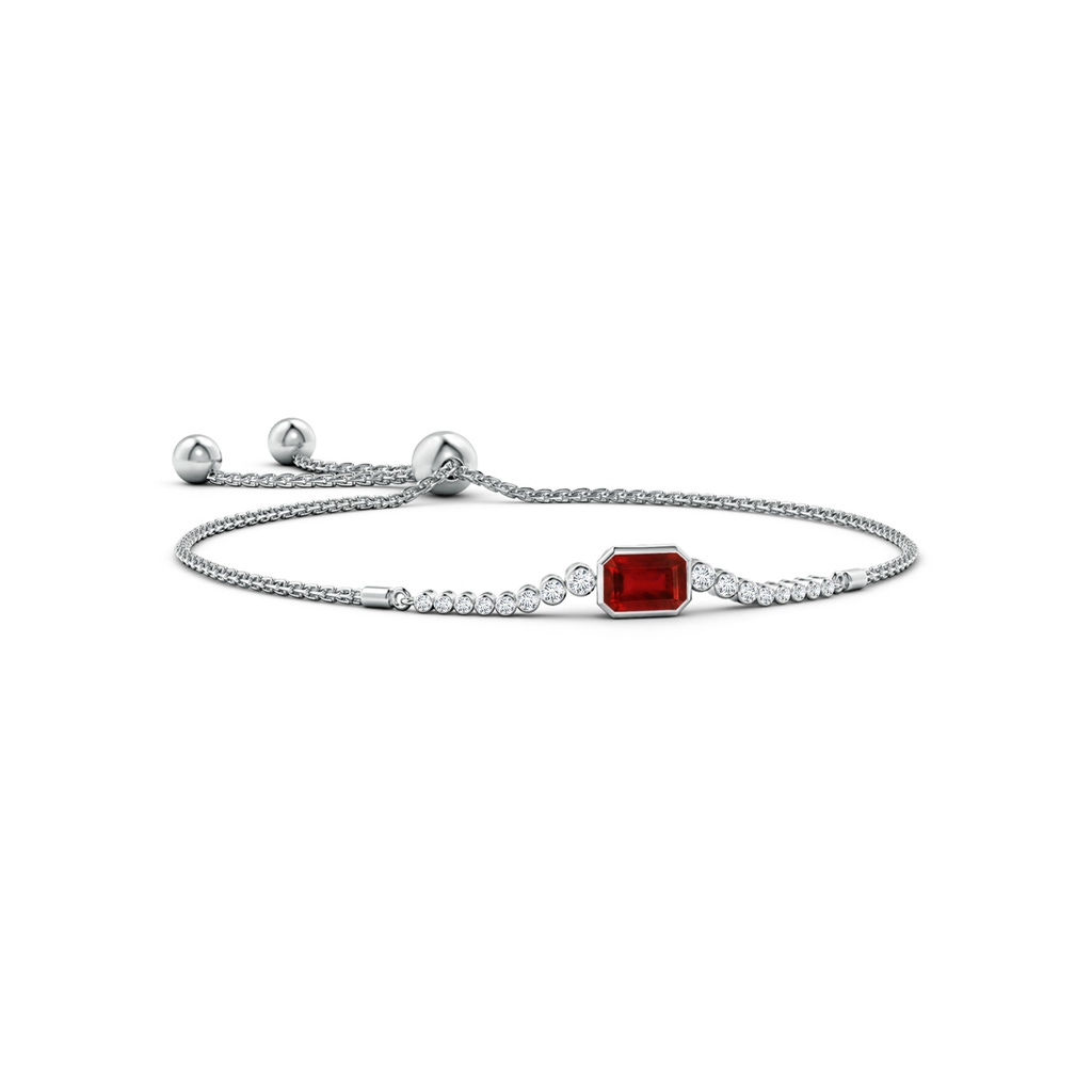 7x5mm Lab-Grown East West Bezel-Set Emerald-Cut Ruby Bolo Bracelet in White Gold