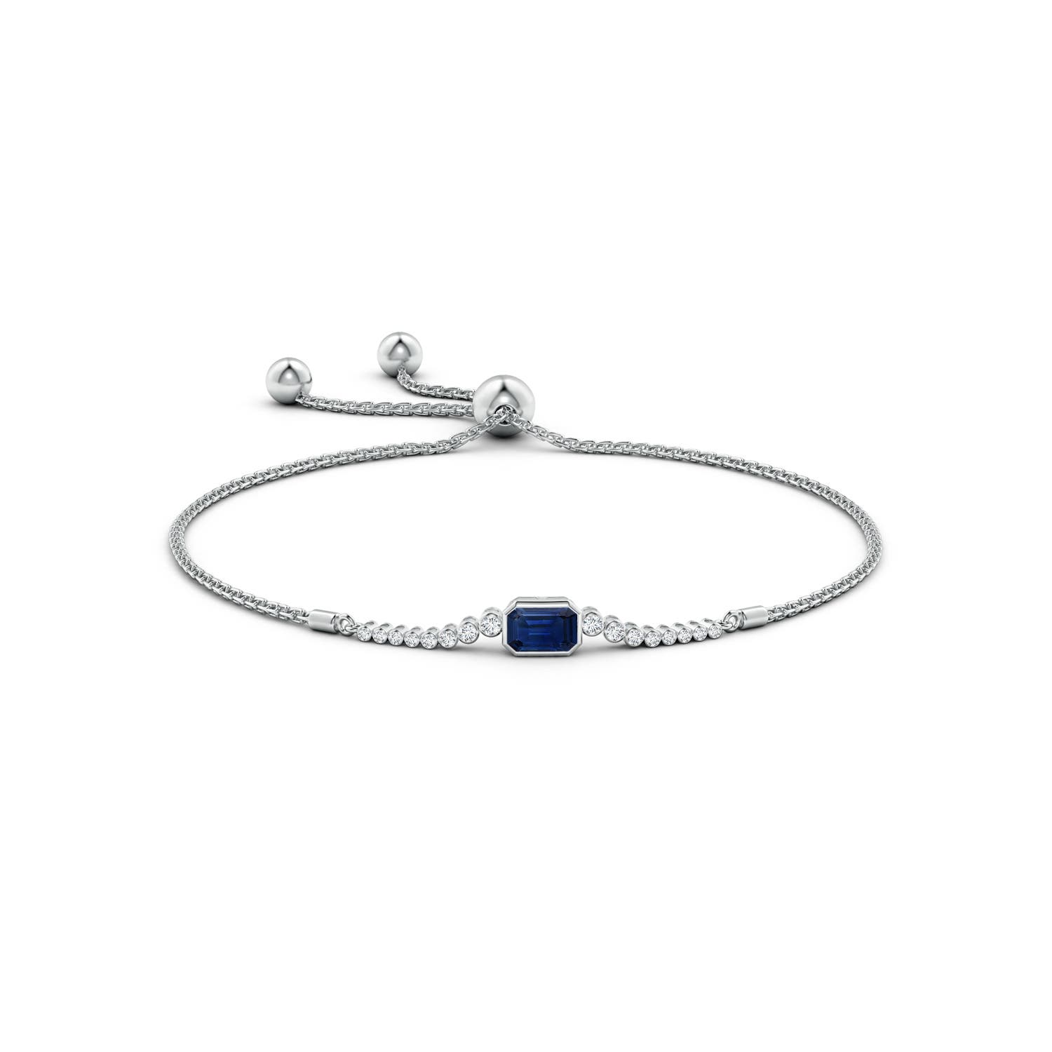6x4mm AAA East West Bezel-Set Emerald-Cut Sapphire Bolo Bracelet in White Gold - side 1