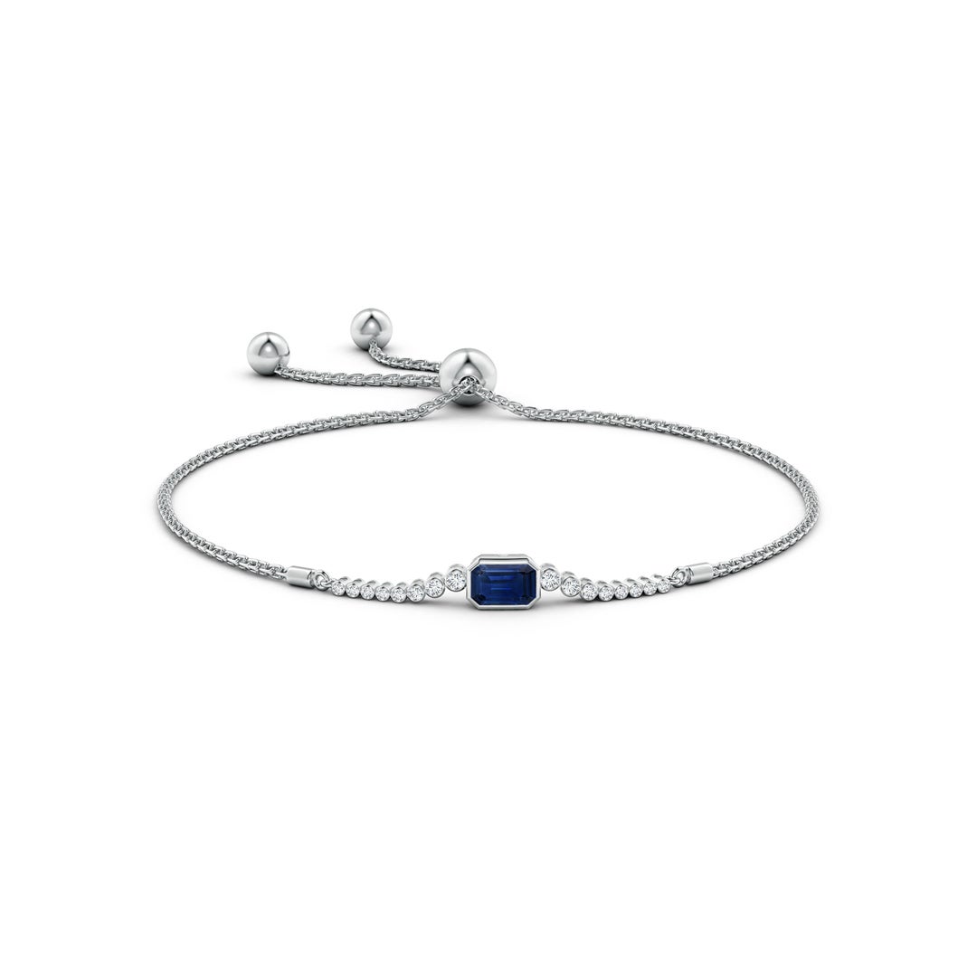 6x4mm AAA East West Bezel-Set Emerald-Cut Sapphire Bolo Bracelet in White Gold - side 1