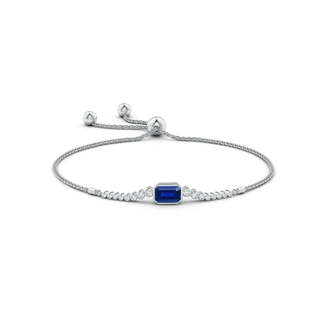 7x5mm AAAA East West Bezel-Set Emerald-Cut Sapphire Bolo Bracelet in White Gold - side 1