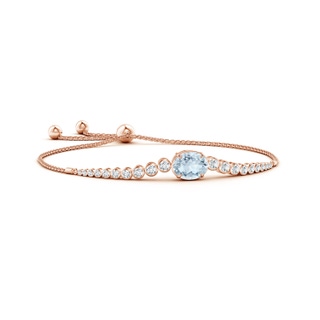 10x8mm A Oval Aquamarine Bolo Bracelet with Bezel Diamonds in Rose Gold