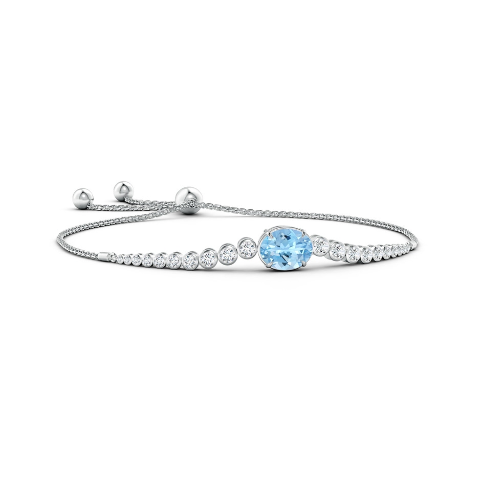 10x8mm AAAA Oval Aquamarine Bolo Bracelet with Bezel Diamonds in White Gold 