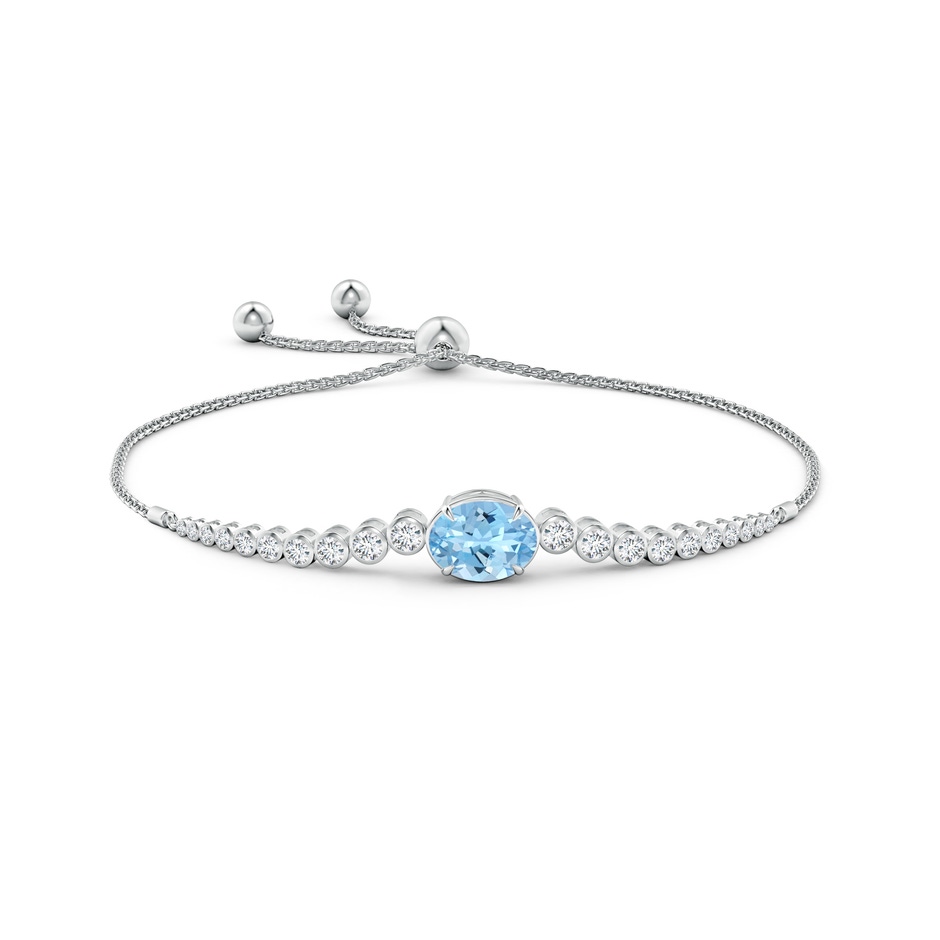 10x8mm AAAA Oval Aquamarine Bolo Bracelet with Bezel Diamonds in White Gold side-1