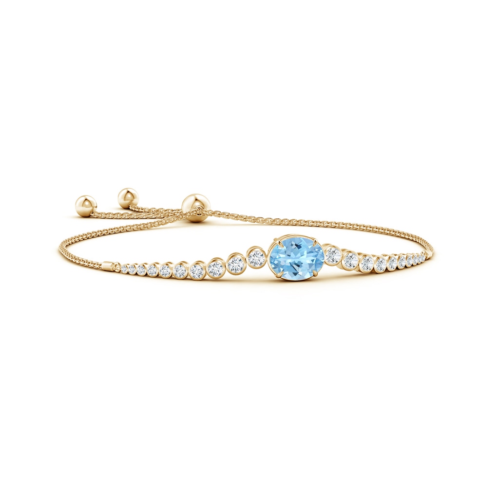 10x8mm AAAA Oval Aquamarine Bolo Bracelet with Bezel Diamonds in Yellow Gold