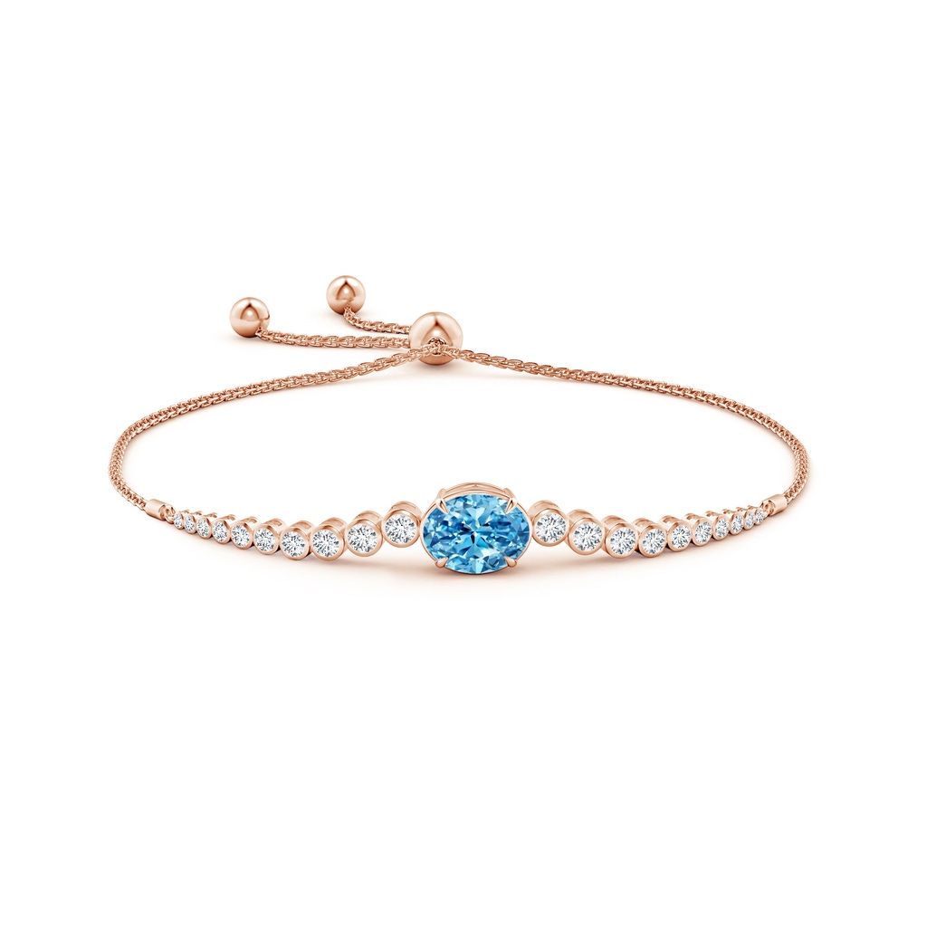 7x5mm AAAA Oval Fancy Intense Blue Diamond Bolo Bracelet with Bezel Accents in Rose Gold - side 199