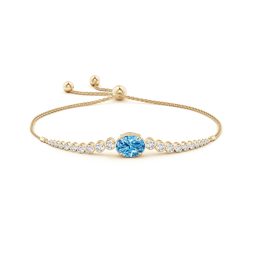 7x5mm AAAA Oval Fancy Intense Blue Diamond Bolo Bracelet with Bezel Accents in Yellow Gold - side 199