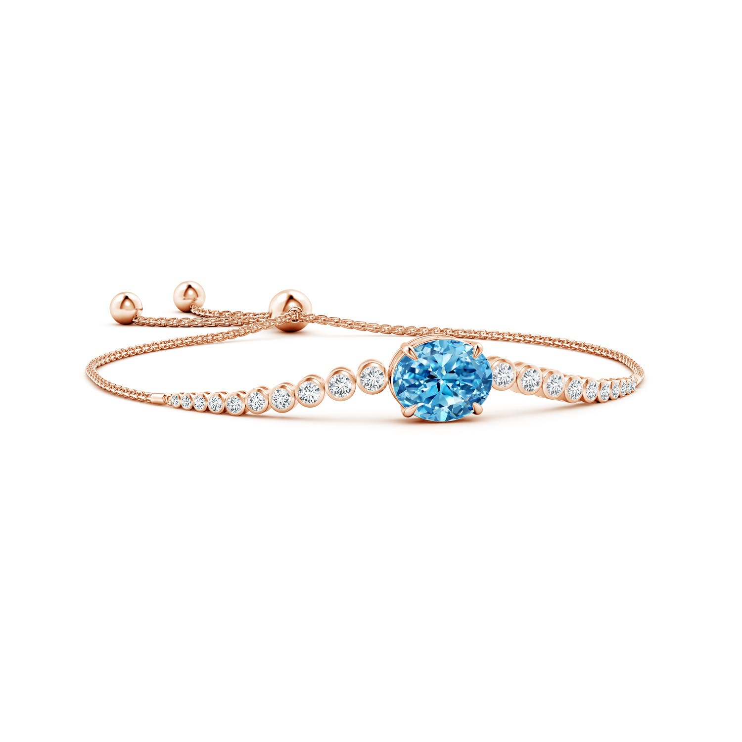 Angara 1.97 CTW Oval Fancy Intense Blue Diamond Bolo Bracelet with Bezel Accents in 14K Rose Gold