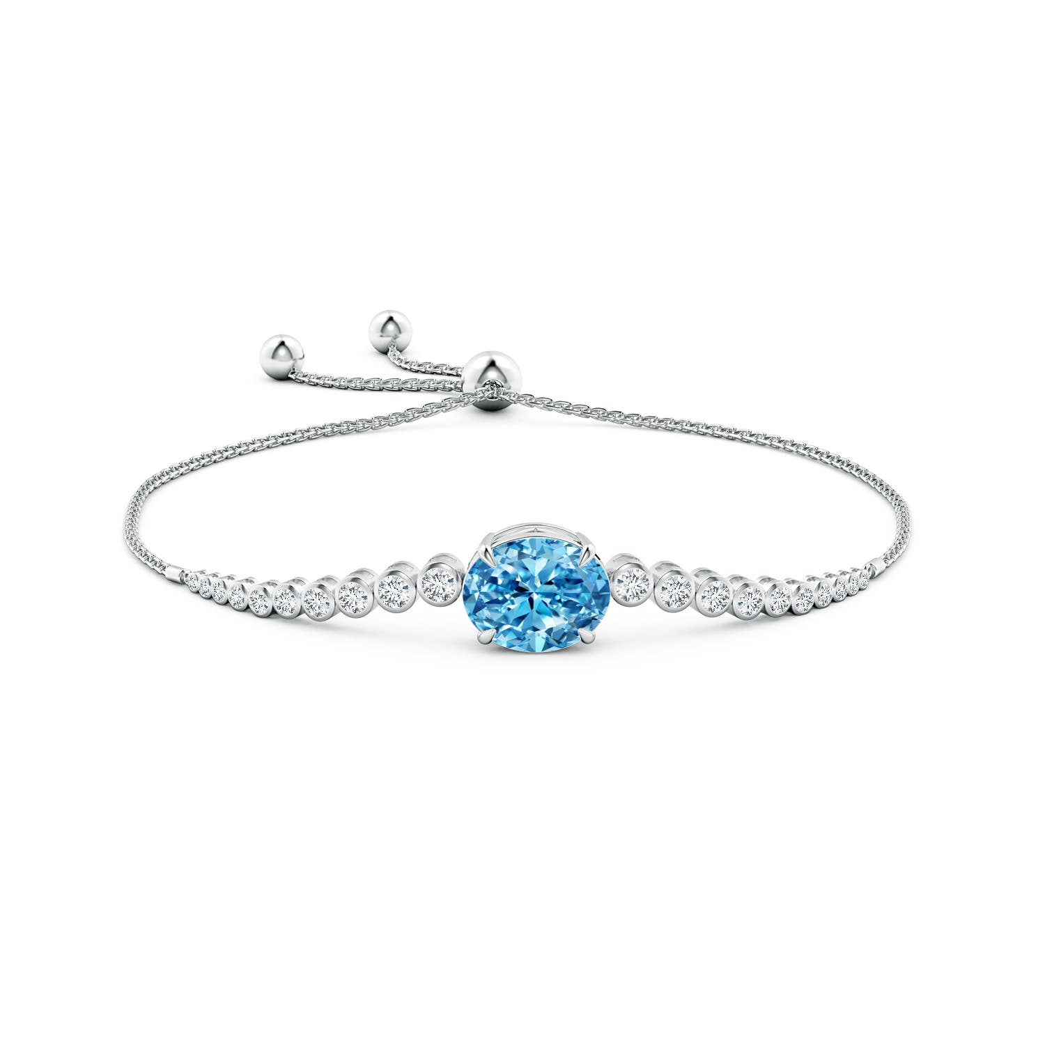 8x6mm AAAA Oval Fancy Intense Blue Diamond Bolo Bracelet with Bezel Accents in White Gold - side 3