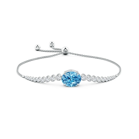 8x6mm AAAA Oval Fancy Intense Blue Diamond Bolo Bracelet with Bezel Accents in White Gold - side 3