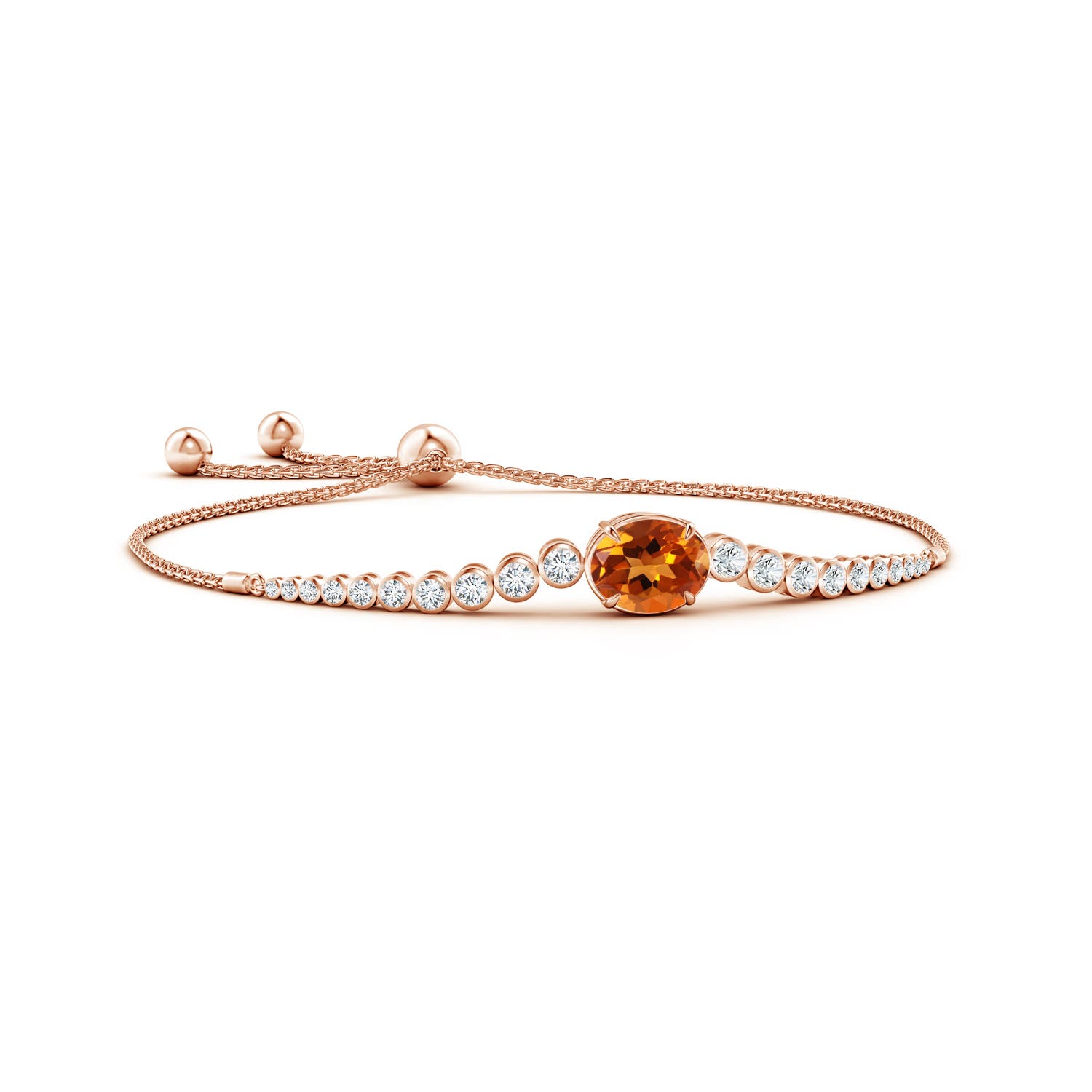 10x8mm AAAA Oval Citrine Bolo Bracelet with Bezel Diamonds in Rose Gold