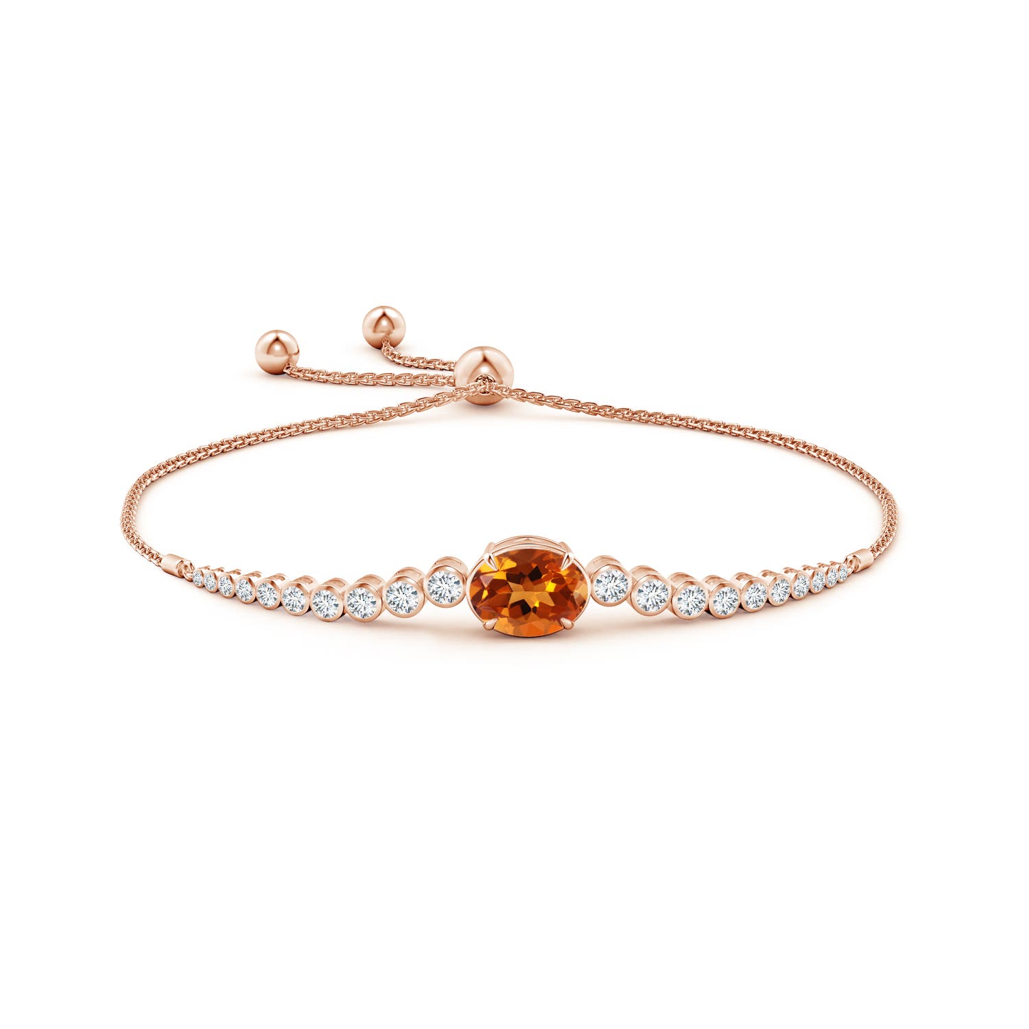 10x8mm AAAA Oval Citrine Bolo Bracelet with Bezel Diamonds in Rose Gold