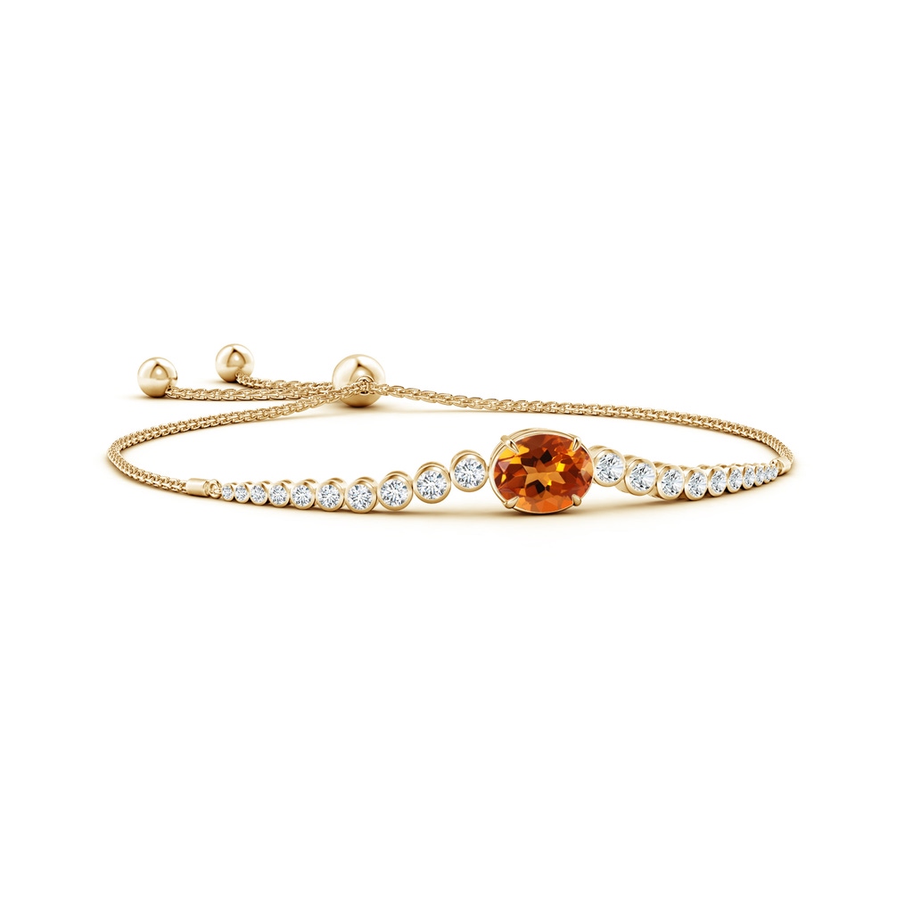 10x8mm AAAA Oval Citrine Bolo Bracelet with Bezel Diamonds in Yellow Gold