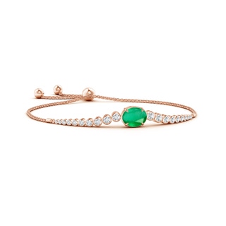 10x8mm A Oval Emerald Bolo Bracelet with Bezel Diamonds in 10K Rose Gold