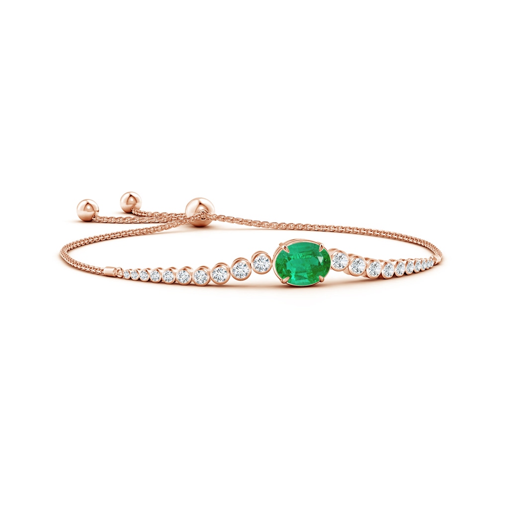 10x8mm AA Oval Emerald Bolo Bracelet with Bezel Diamonds in Rose Gold 