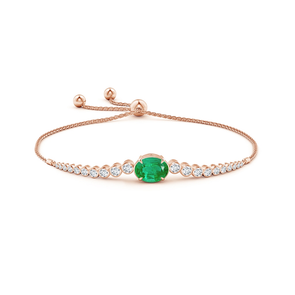10x8mm AA Oval Emerald Bolo Bracelet with Bezel Diamonds in Rose Gold Side 199