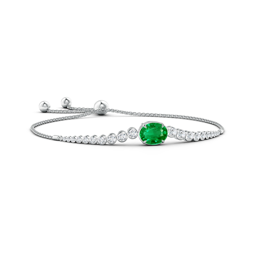 10x8mm AAA Oval Emerald Bolo Bracelet with Bezel Diamonds in White Gold