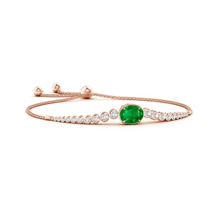 10x8mm AAAA Oval Emerald Bolo Bracelet with Bezel Diamonds in Rose Gold