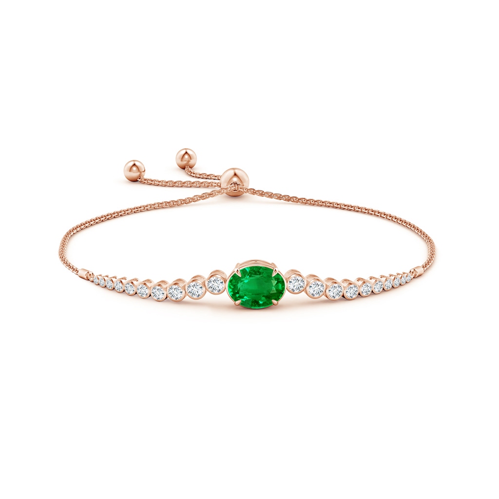 10x8mm AAAA Oval Emerald Bolo Bracelet with Bezel Diamonds in Rose Gold - side 199