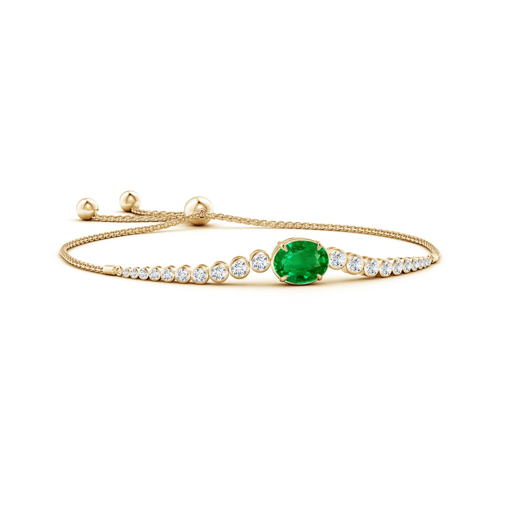 10x8mm AAAA Oval Emerald Bolo Bracelet with Bezel Diamonds in Yellow Gold