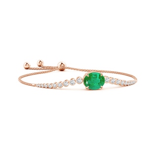 12x10mm AA Oval Emerald Bolo Bracelet with Bezel Diamonds in 10K Rose Gold
