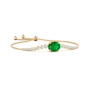 12x10mm AAAA Oval Emerald Bolo Bracelet with Bezel Diamonds in 9K Yellow Gold