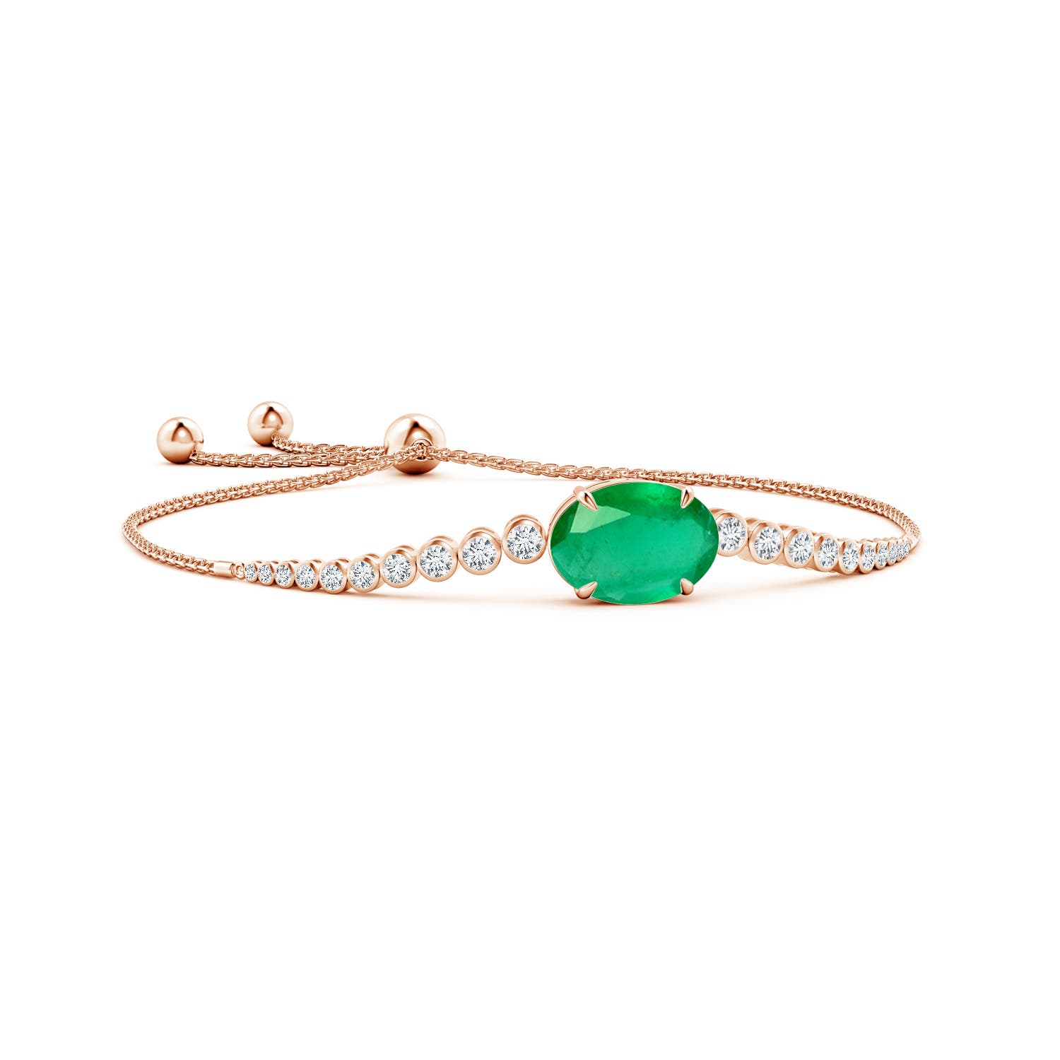 Oval Emerald Bolo Bracelet with Bezel Diamonds