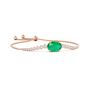 14x10mm A Oval Emerald Bolo Bracelet with Bezel Diamonds in Rose Gold
