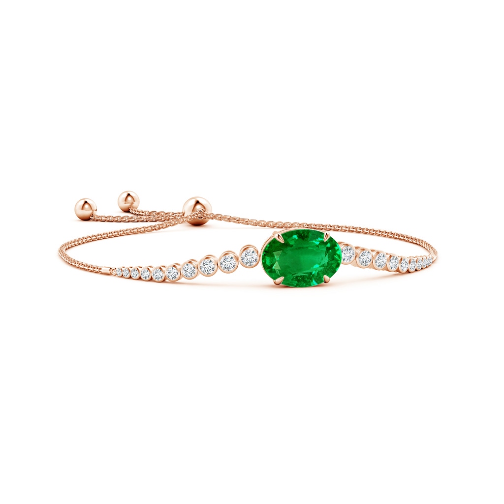 14x10mm AAAA Oval Emerald Bolo Bracelet with Bezel Diamonds in 9K Rose Gold